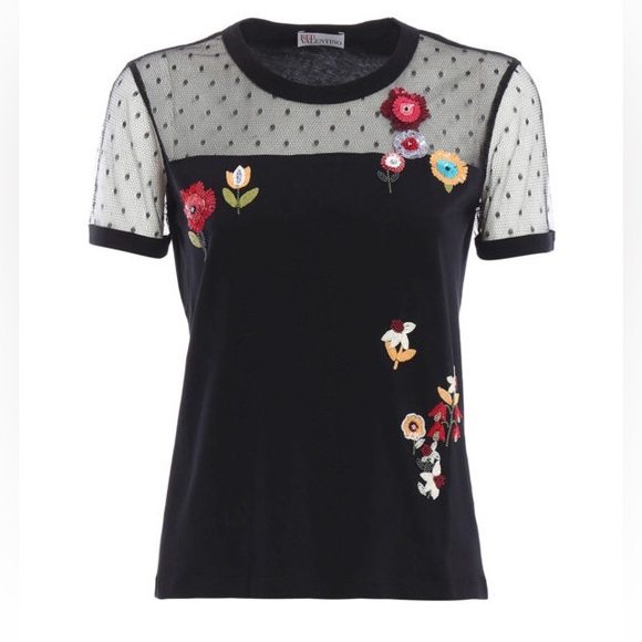 RED Valentino Tops - NWT VALENTINO RED Lace & Floral Embroidery T-Shirt – Size XS